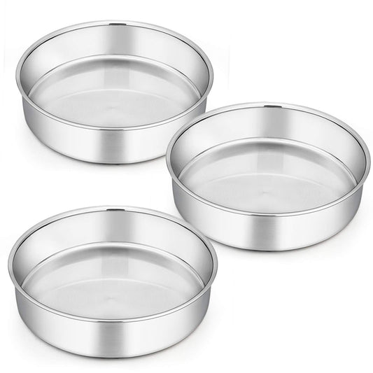 Homikit 8 Inch Round Cake Tin Set of 3, Stainless Steel Cake Mold Layer Cake Tins for Baking, Christmas Birthday Wedding Cake Pan Bakeware Set, Healthy & Mirror Finished & Dishwasher Safe