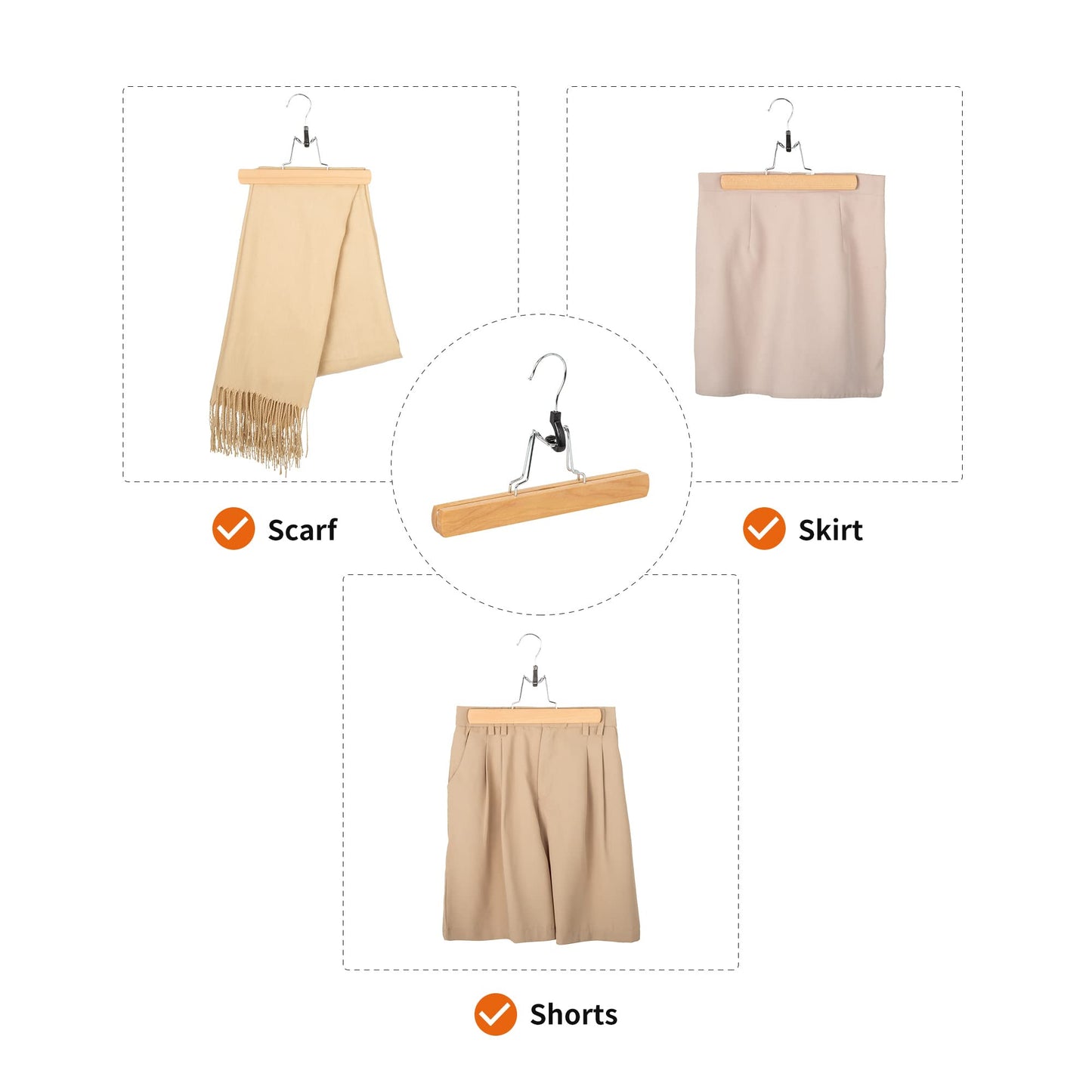 Amazon Basics Wooden Pants Hangers, 10-Pack, 25 cm, Natural