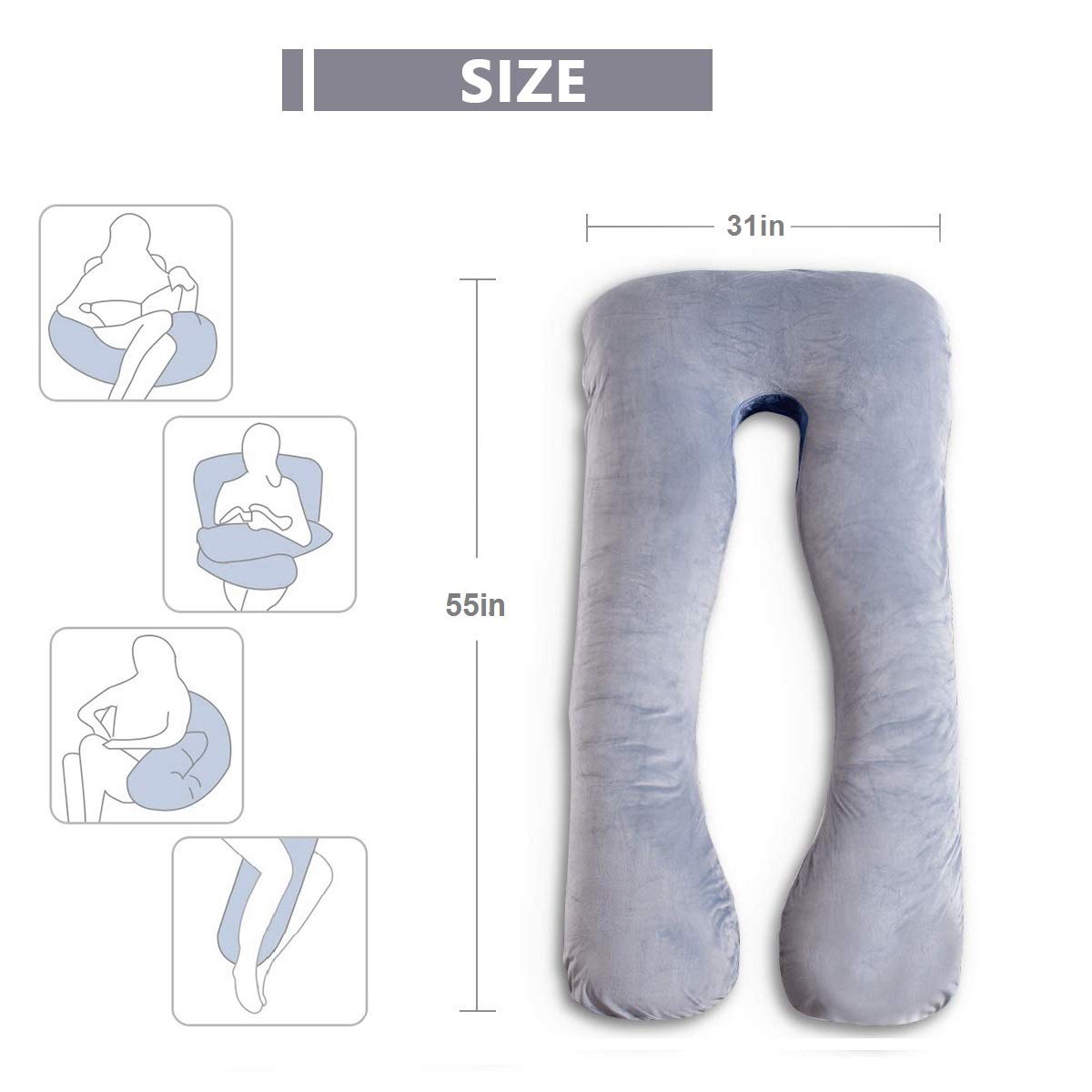 AS AWESLING Pregnancy Pillow, U Shaped Full Body Pillow, Nursing, Support and Maternity Pillow for Pregnant Women with Removable Velvet Cover (Grey) Velvet Grey