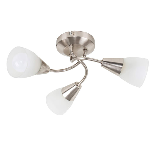 MiniSun Modern 3 Way Brushed Chrome Ceiling Light Fitting with Frosted Glass Shades Ricardo