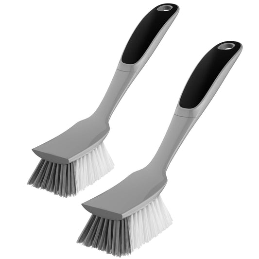 MR.SIGA Dish Brush with Non Slip Handle Built-in Scraper, Scrub Brush for Pans, Pots, Kitchen Sink Cleaning, 2 Pack