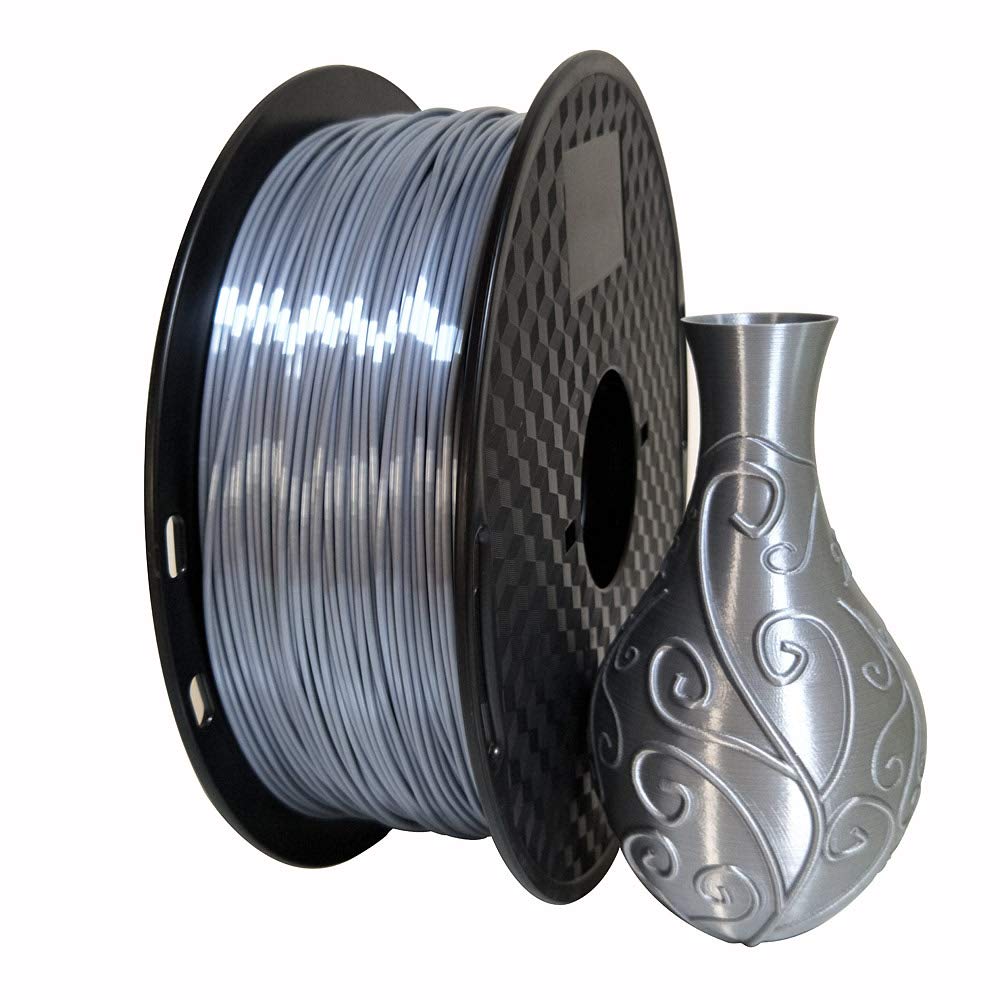 Silk Silver PLA Filament 1.75 mm 1KG 3D Printer Filament 2.2 LBS 3D Printing Material Shine Silky Shiny Metallic Metal Silver Color CC3D Silk Metal PLA Filament Silk Silver