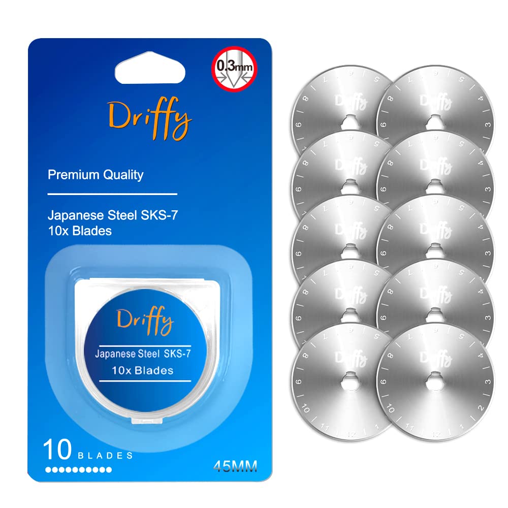 Rotary Cutter Blades 45mm - 10-PACK - fits OLFA, Fiskars Sewing Quilting Accessories Ruler 45mm Steel 10-Pack