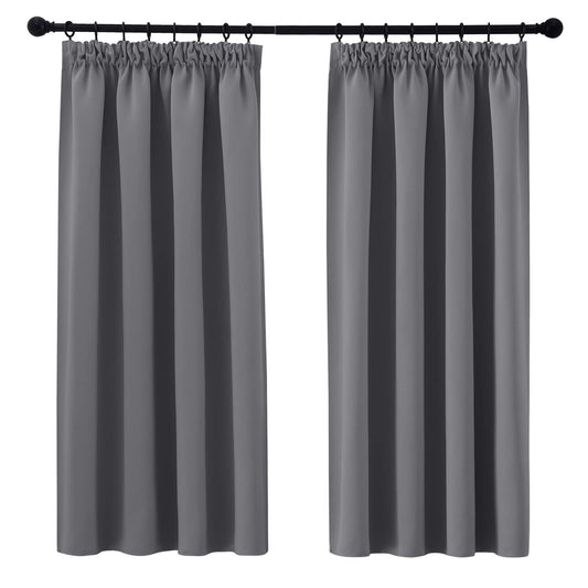 PONY DANCE Grey Blackout Curtains - Wide Thermal Pencil Pleat Curtains W66 X L54 for Room Darkening & Privacy Protected Solid Soft Panels for Bedroom/Home Decoration, 2 PCs, Grey 2x W66" X L54" Gray