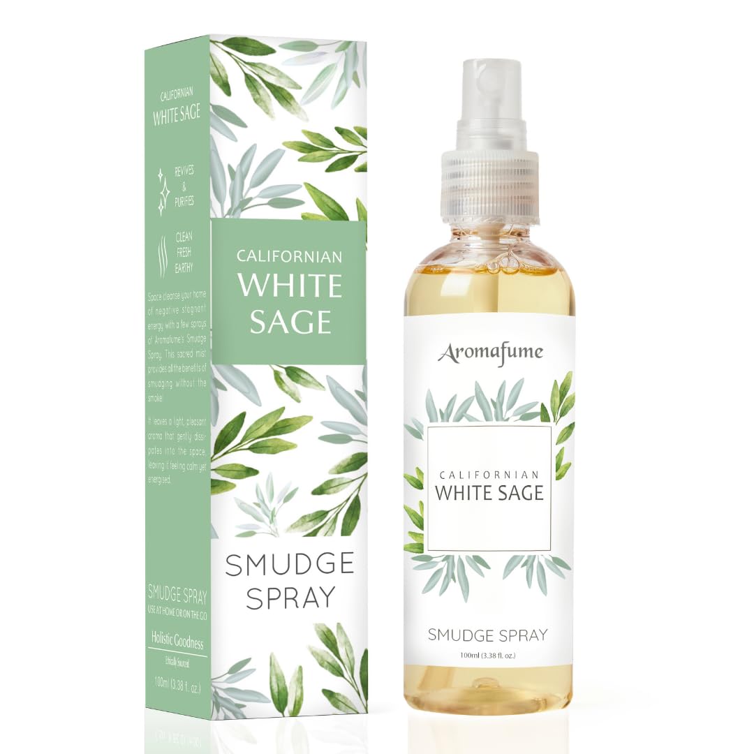 White Sage (California) Smudge Spray & Natural Mist by Aromafume | 100 ml / 3.3oz | Made with Salvia Apiana White Sage Extracts | Ideal for positivity, and cleansing | Non alcoholic, non-toxic & vegan