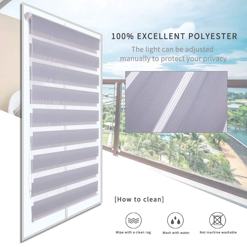 SMONTER Easy Fix Zebra Roller Blind Day and Night Blinds Curtains with Install Accessories (80CMx150CM, GREY) 80CMx150CM