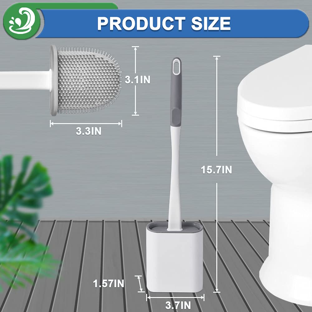 XUXRUS Silicone Toilet Brush with Quick Drying Holder Set -2Pack, Bathroom Toilet Brushes Set with No-Slip Silicone Handle & Anti-drip Base (Flooring/Wall Mounted) -White Wall Mounted-White 2PCS