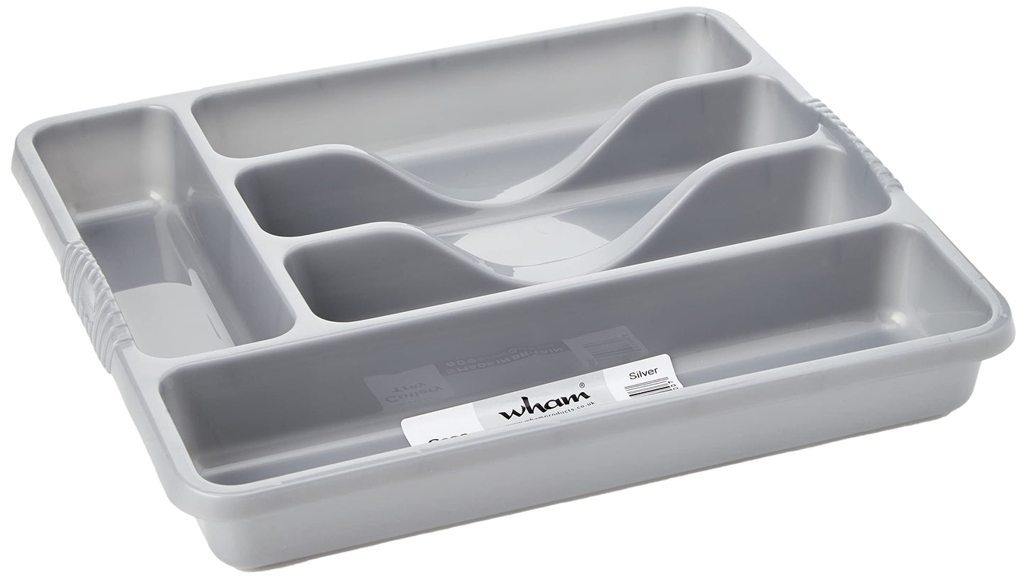 Wham Silver 5 Compartment Plastic Cutlery Holder Tray Drawer Organiser Rack