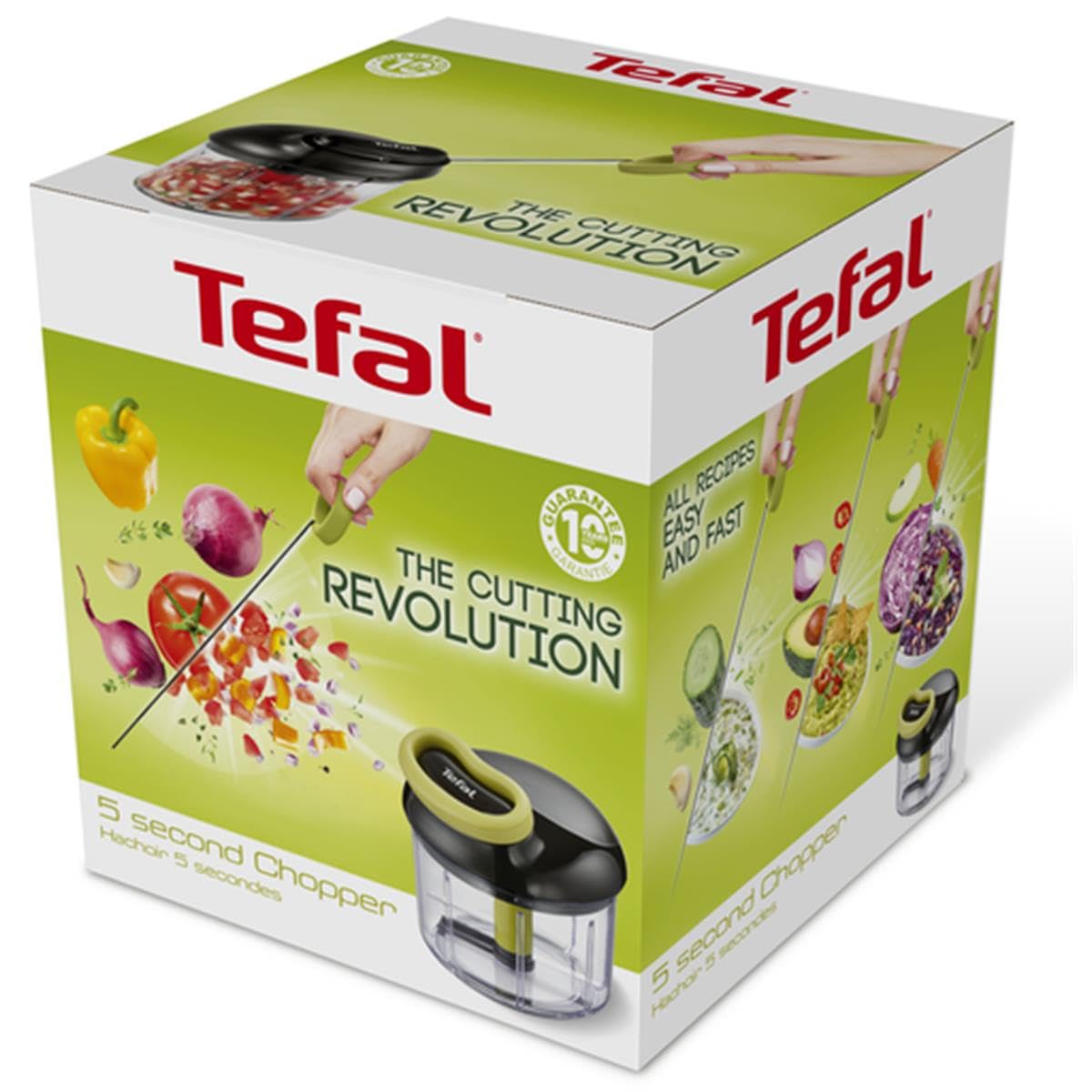 Tefal K1320404 Manual Food Chopper and Mixer with Stainless Steel Blades for Vegetables, Onions, Herbs and Nuts, 5 Second Chopper, Green - Dark Citronnelle, 900 ml Single