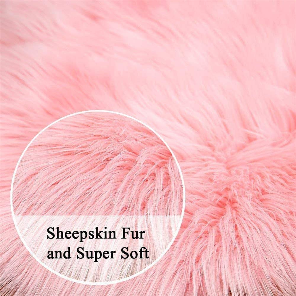 Faux Sheepskin Rug Fluffy Rug,Fluffy Area Small Rugs Shaggy Rugs for Bedroom Rug Fluffy Sofa Floor Carpet Home Decoration Pink Rugs (Pink 27.5 x 53.1 inch) 27.5(W) x 53.1(L) inch