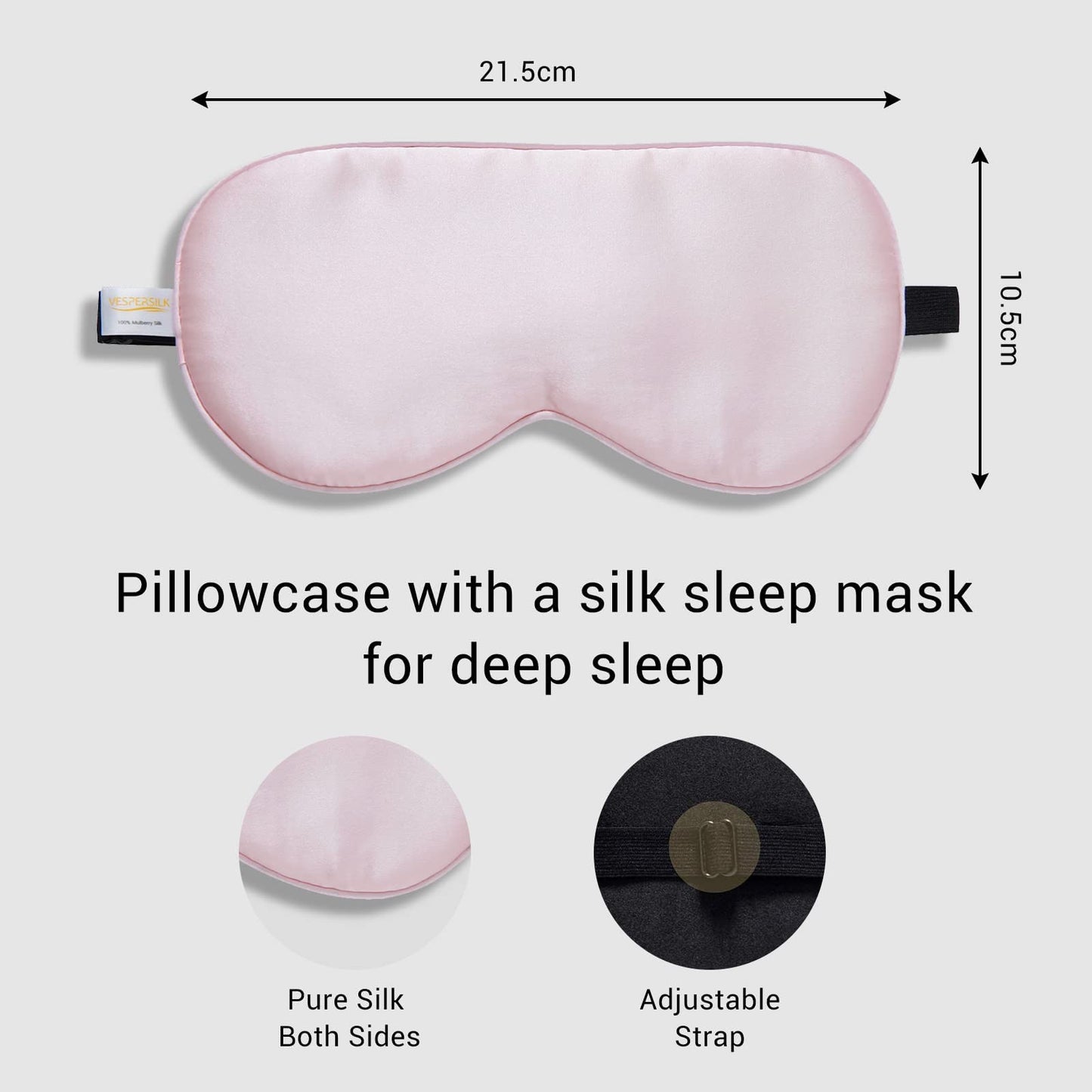 Vespersilk 100% Mulberry Silk Pillowcase & Eye Mask Set for Hair and Skin, Genuine 19Momme, Grade 6A Premium Silk Both Sides, with Hidden Zipper (Standard 50x75cm, Pink) Silk Sleep Mask 50x75cm Pillowcase Set