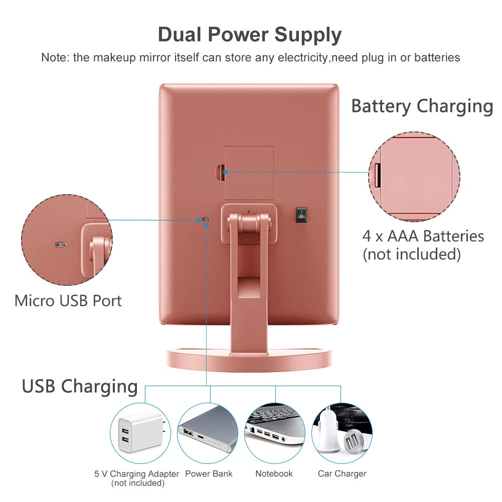 WEILY Vanity Makeup Mirror,1x/2x/3x Tri-Fold Makeup Mirror with 21 LED Lights and Adjustable Touch Screen Lighted Mirror Dressing Mirrors (Rose Gold) Rose Glod