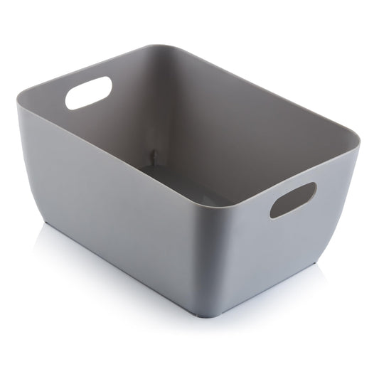 Storage Box | Grey Storage Boxes With Handle, Set of 6 Strong, Durable, Stylish, Plastic Storage Baskets | Rectangular Kitchen Organiser For Cleaning Kitchen, Home, Office & Bathroom Cool Grey