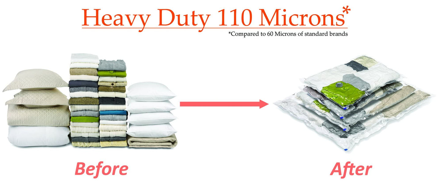 HEAVY DUTY 5 VACUUM STORAGE BAGS by Gorilla Bags, Extra Large 100x80cm. Extra Strong 110 Microns. Double Zip Seal & Unique Turbo Valve Keeps Items Compressed For Longer. 5 Large 100x80cm