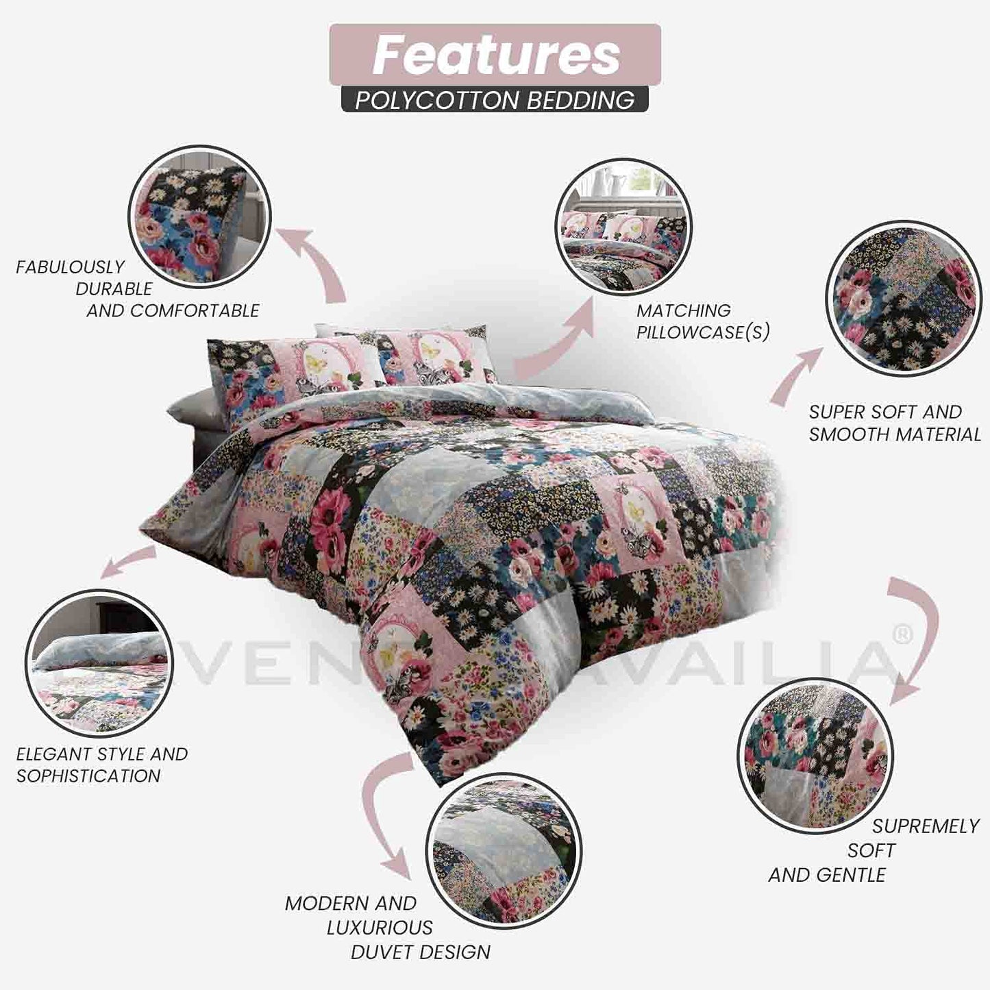 GC GAVENO CAVAILIA Printed Duvet Cover Sets, Reversible Bedding Bed Set, Polycotton Quilt Covers, Ellis Multi, Double Ellis-multi