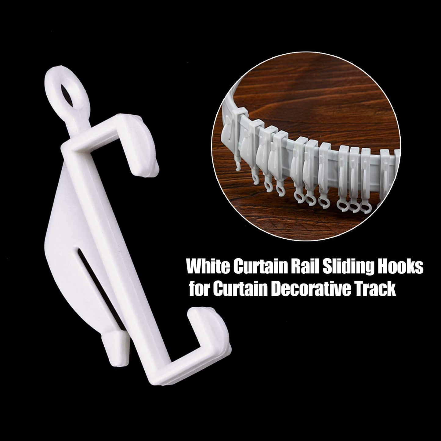 50pcs Curtain Hooks Plastic White, JUYOO Curtain Rail Glider, Curtain Track Glider, Curtains Hooks for Window Curtain, Door Curtain and Shower Curtain