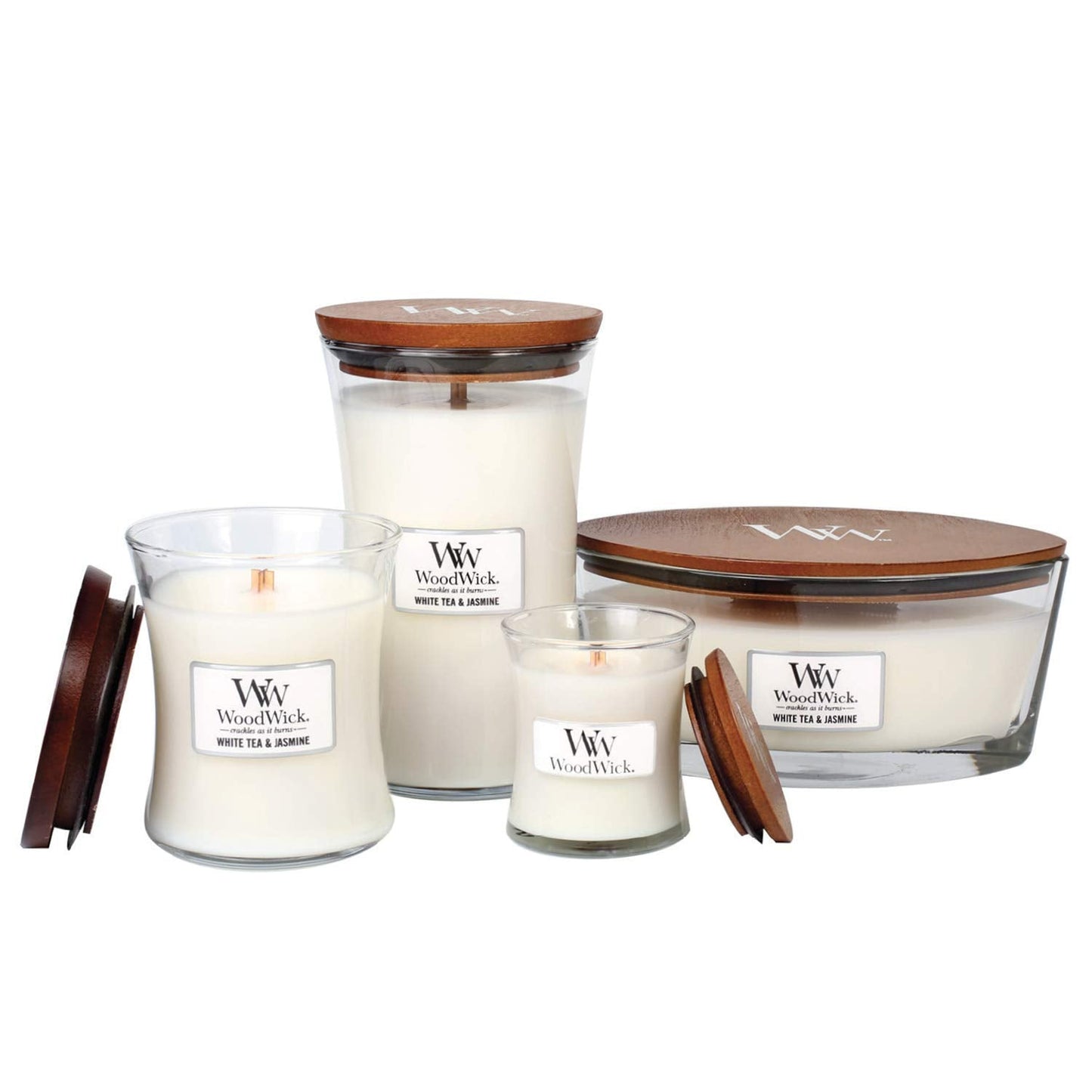 Woodwick Ellipse Scented Candle with Crackling Wick, White Tea and Jasmine