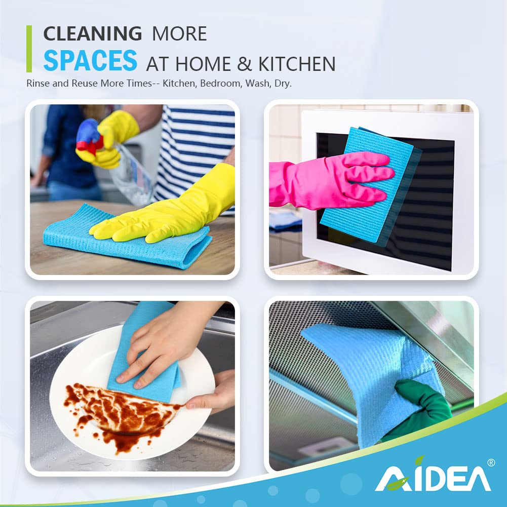 AIDEA Swedish Dish Cloths Pack of 10, Absorbent Friendly Reusable Hand Towels kitchen Rags Cleaning Cloths, Swedish Dishcloths for Kitchen, Cellulose Sponge Swedish Dish Towels and Dish Rag Blue/Pink/Yellow 10 Pack