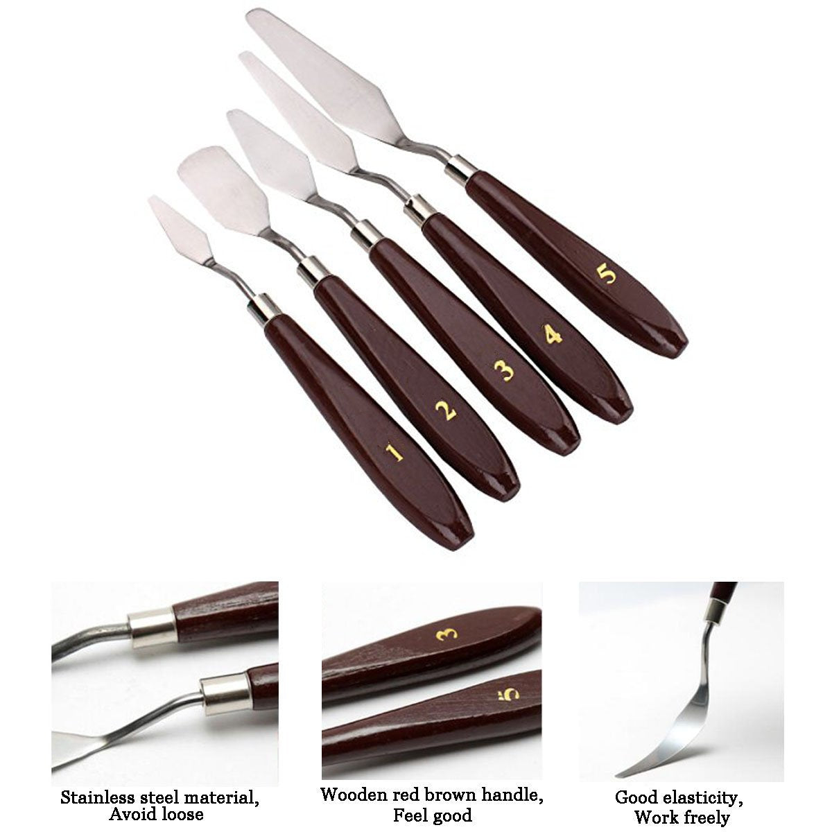 5-Piece Painting Knife Set, GoFriend Stainless Steel Spatula Palette Knife Painting Mixing Scraper Oil Painting Accessories Color Mixing