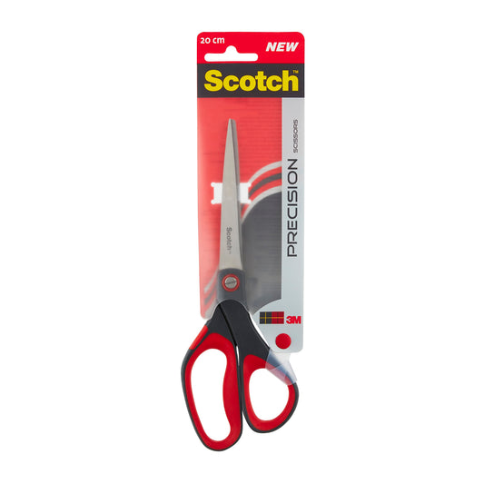 Scotch Precision Office Scissors with Stainless Steel Blades - 20 cm - Ideal for Precise Cutting, Good for Right Hand Use and Left Hand Use - Grey/Red Colour 20cm Single