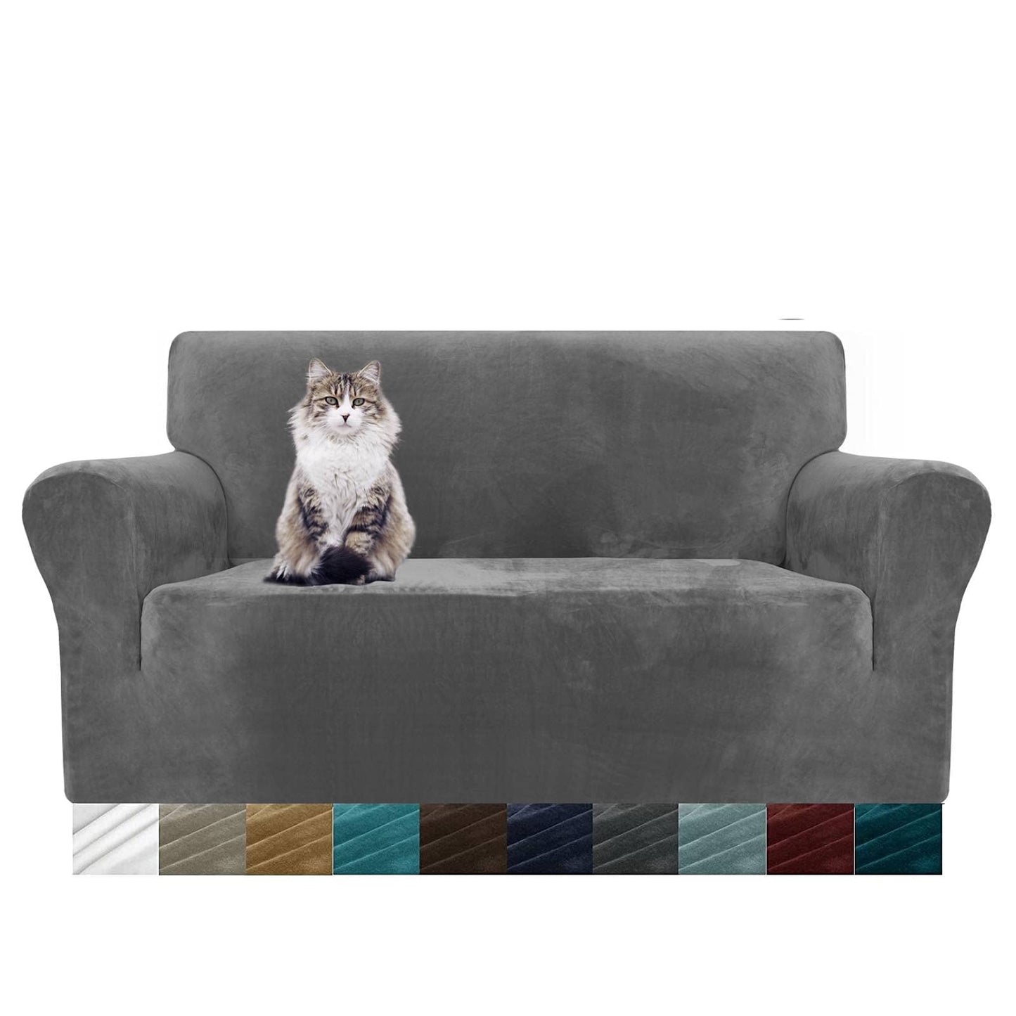 MAXIJIN Thick Velvet Sofa Covers 2 Seater Super Stretchy Loveseat Covers for Living Room Dogs Cat Pet Plush Love Seat Couch Slipcovers Elastic Furniture Protector (2 Seater, Grey) Gray