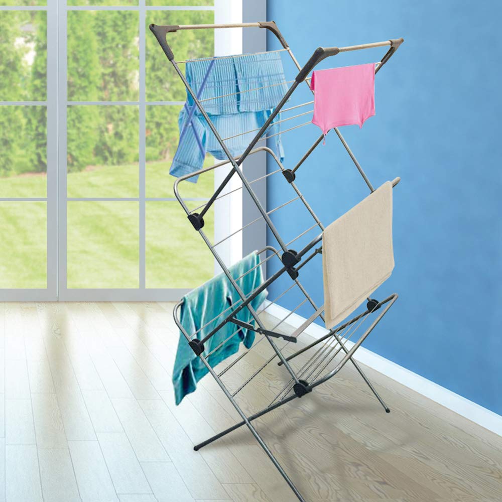 Vileda Sprint 3-Tier Clothes Airer, Indoor Clothes Drying Rack with 20 m Washing Line, Silver 20m Airer