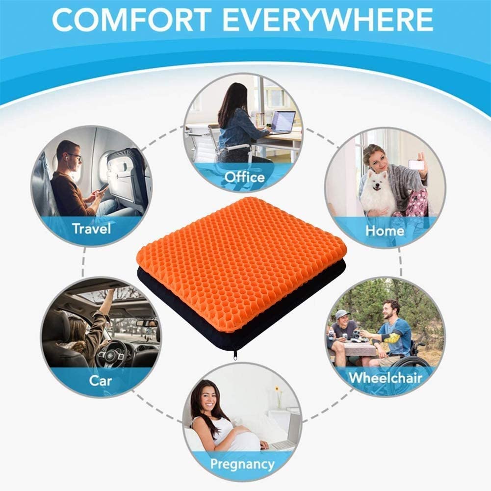 Fzitiy 2023 NewLarge Gel Seat Cushion, Honeycomb Design Double Thick Egg Gel Cushion with Relieving Back coccyx Pain Pressure for Car Office Home Wheelchair&Chair (Orange-xL) Orange-xl