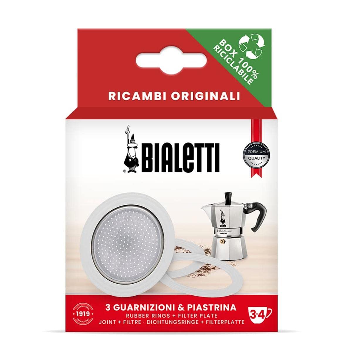 Bialetti Ricambi 0800033 Includes 3 Gaskets and 1 Plate, Compatible with Moka Express, Fiammetta, Break, Happy, DAMA, Moka Melody, Alpina, Moka Timer and Rainbow (3/4 Cups) 3/4 tazze