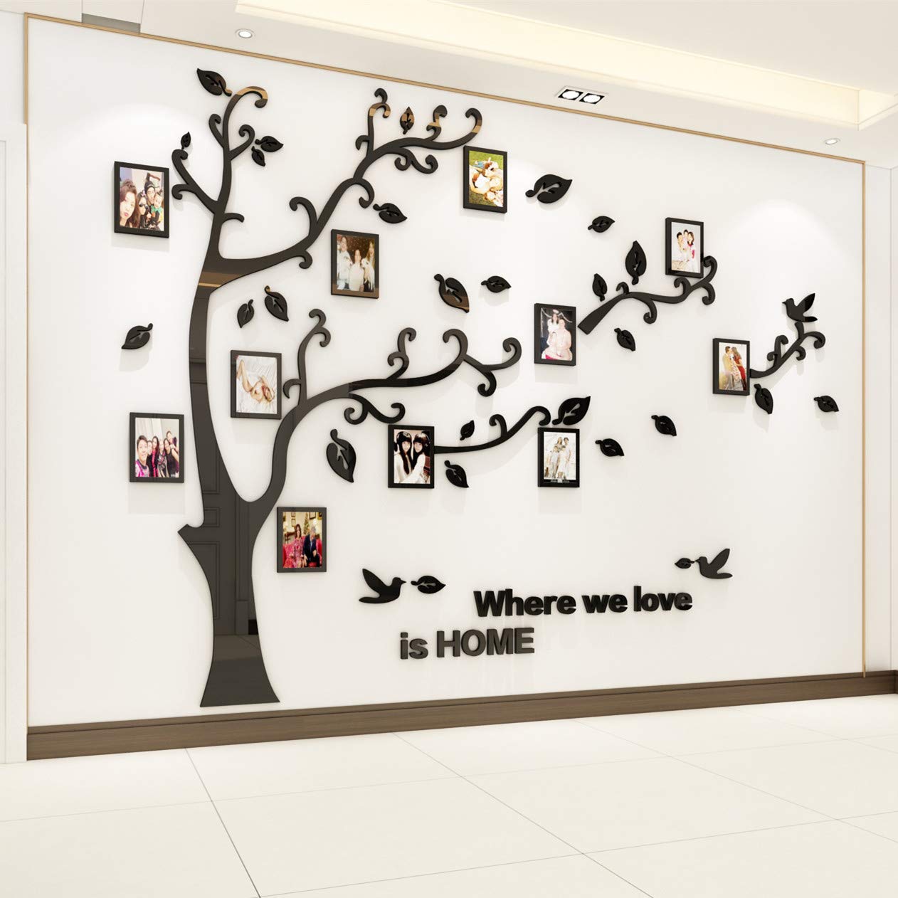 Tree Wall Stickers 3D DIY Tree Wall Decal Art Murals Large Family Photo Frames Tree Decoration for Living Room Bedroom Restaurant Home Decor M: 150*210CM 1 Black Right