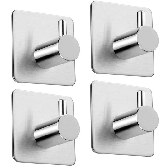 Aikzik 4 Pack of Self Adhesive Hooks, Max 8kg Load Sticky Hooks, Tea Towel Hooks, Versatile Self-Adhesive Wall Hooks for Use in Bathrooms, Kitchens, Doors, Cupboards, Bed Curtains, Towels, Key Silver