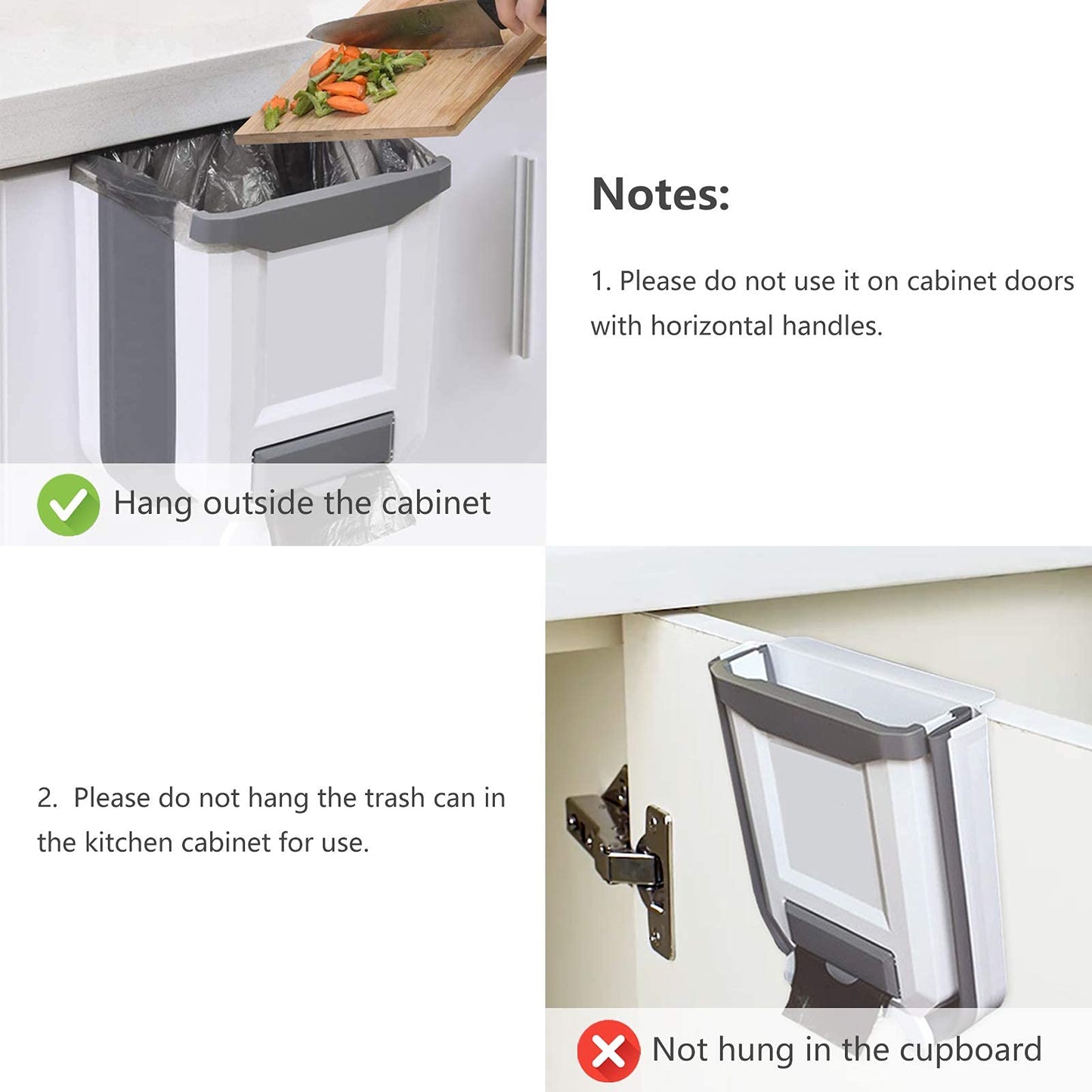 HUAPPNIO Kitchen Bin Plastic Folding Wall Mounted for Cupboard Door Hanging Trash Can 8L (White) White