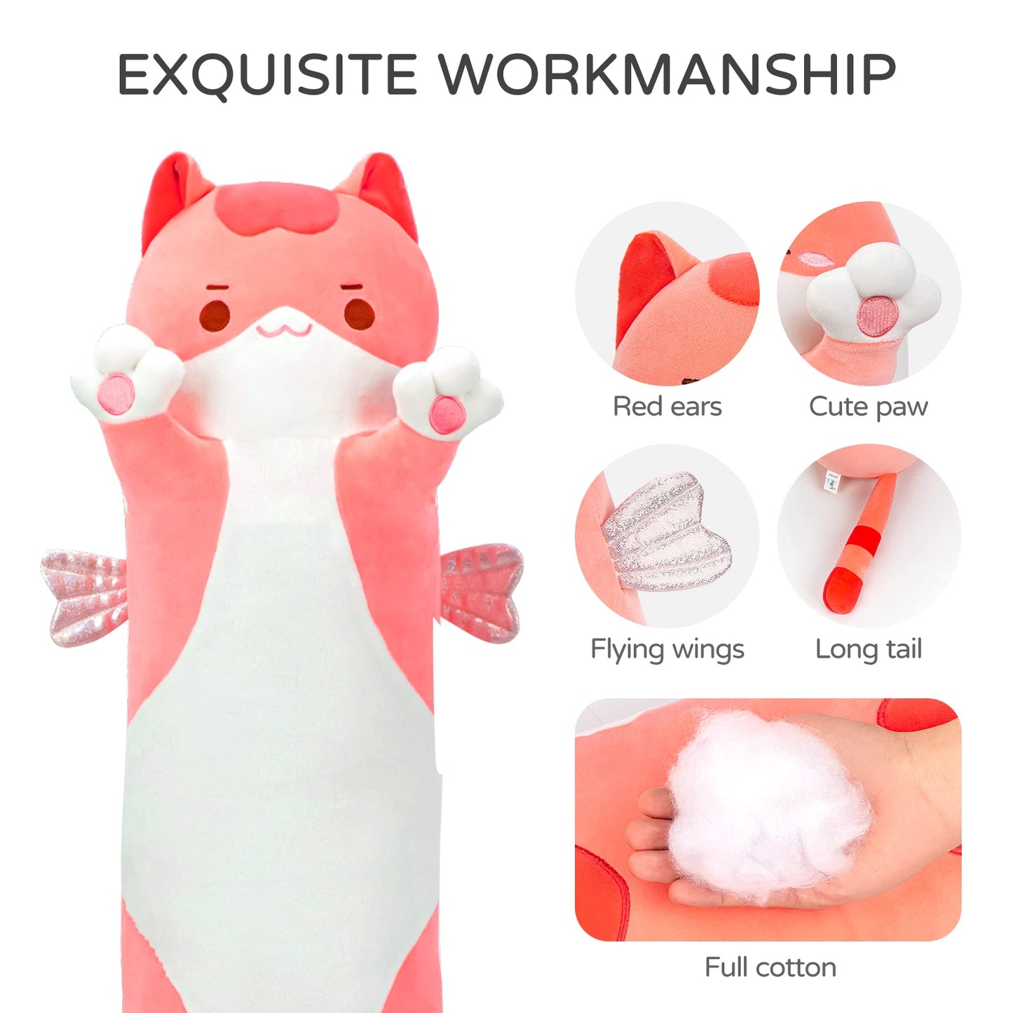 Mewaii 36in Long Cat Plush Pillows Stuffed Animals Squishy Pillows - Plushie Cute Kitty Sleeping Hugging Plush Pillow Soft Toys for Kids(Pink), 36inch/90cm Pink Cat 2023