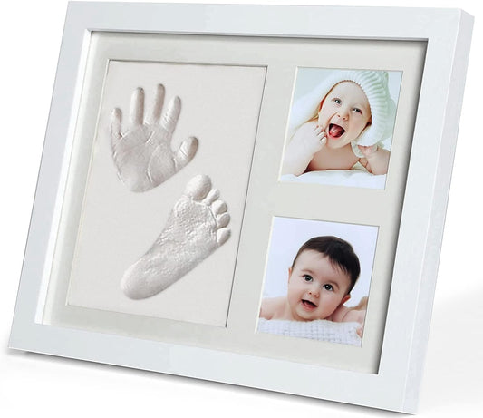 PewinGo Footprint & Handprint Clay Kit, Baby Photo Frame Kit for Newborn Baby Girls and Boys, Baby Shower Gifts,Baby Registry, New Parents Gift, Perfect Baby Memory and Nursery Room Decoration White