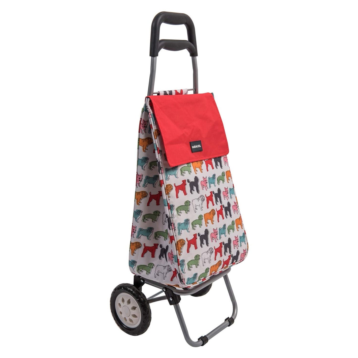 Sabichi Pug Multicoloured Shopping Trolley - Lightweight Foldable Grocery Trolley - 45ltr Capacity - Steel Body Frame - 95 x 35 x 28cm - 2 wheel shopping trolley