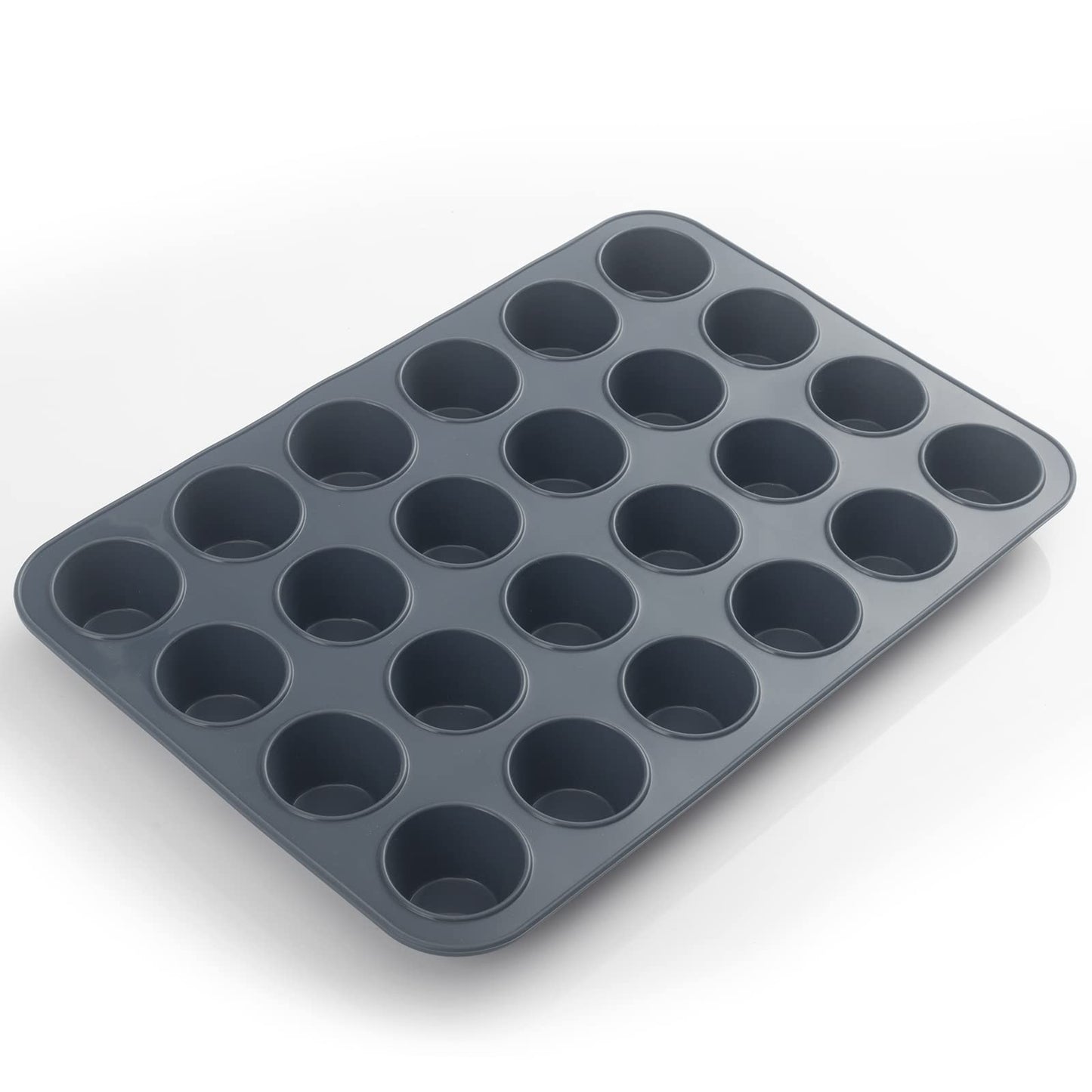 SUPER KITCHEN Mini Muffin Tray 24 Cup Silicone Muffins Pan, Non-Stick Cupcake Tin, Silicon Mould Bakeware, Reusable Baking Case for Mini Mince Pie, Cupcakes, Dishwasher Safe, 34 x 23 x 2.5 cm (Grey) Grey 24 Cups