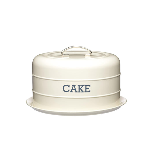 KitchenCraft Living Nostalgia Cake Tin Storage, Airtight Cake Storage Tin / Cake Dome, 28.5 x 18 cm, Antique Cream Single