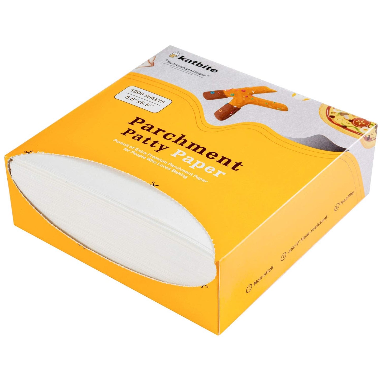 katbite 14 cm Burger Paper 1000 Pcs, katbite 5.5 x 5.5 inches Non Stick Hamburger Patty Parchment Paper, Baking Paper Square for Baking, Patty Separating 14x14 cm (Pack of 1000) White