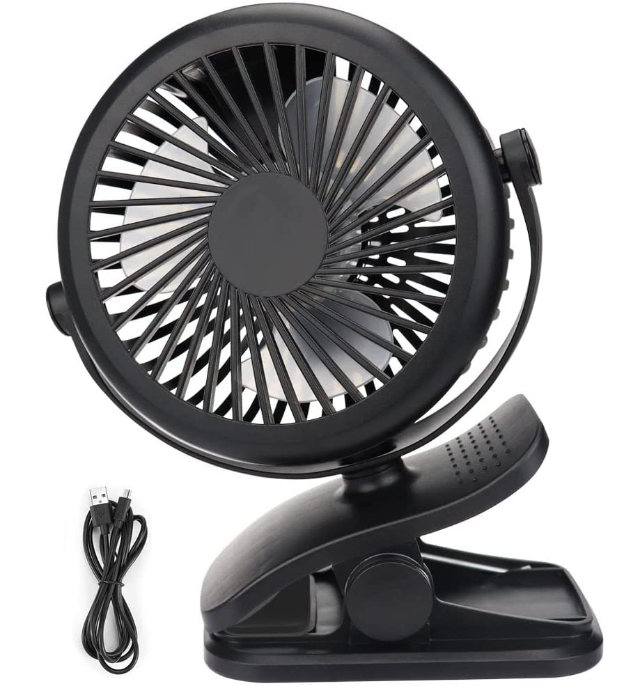 USB Fan, Telgoner Quiet Portable Clip Personal Mini Desk Fan with Rechargeble Battery, 3 Speed 360 Adjustable Cooling Desktop Fans Table Fans, Perfect for Baby Stroller, Traveling