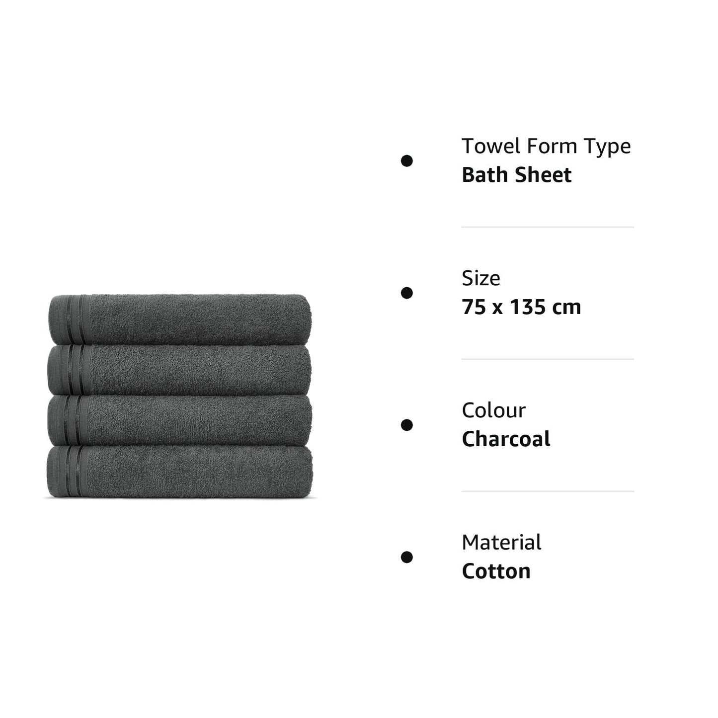 Lions Bath Towels - Set of 4 Bathroom Bath Sheets, 100% Luxury Cotton, 500 GSM 75X135CM, Highly Absorbent and Quick Dry Extra Large Towel, Accessory Set, Charcoal