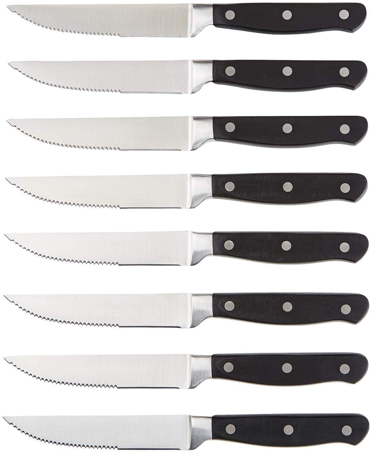 Amazon Basics Premium 8 Piece Steak Knife Set, Black/Stainless Steel