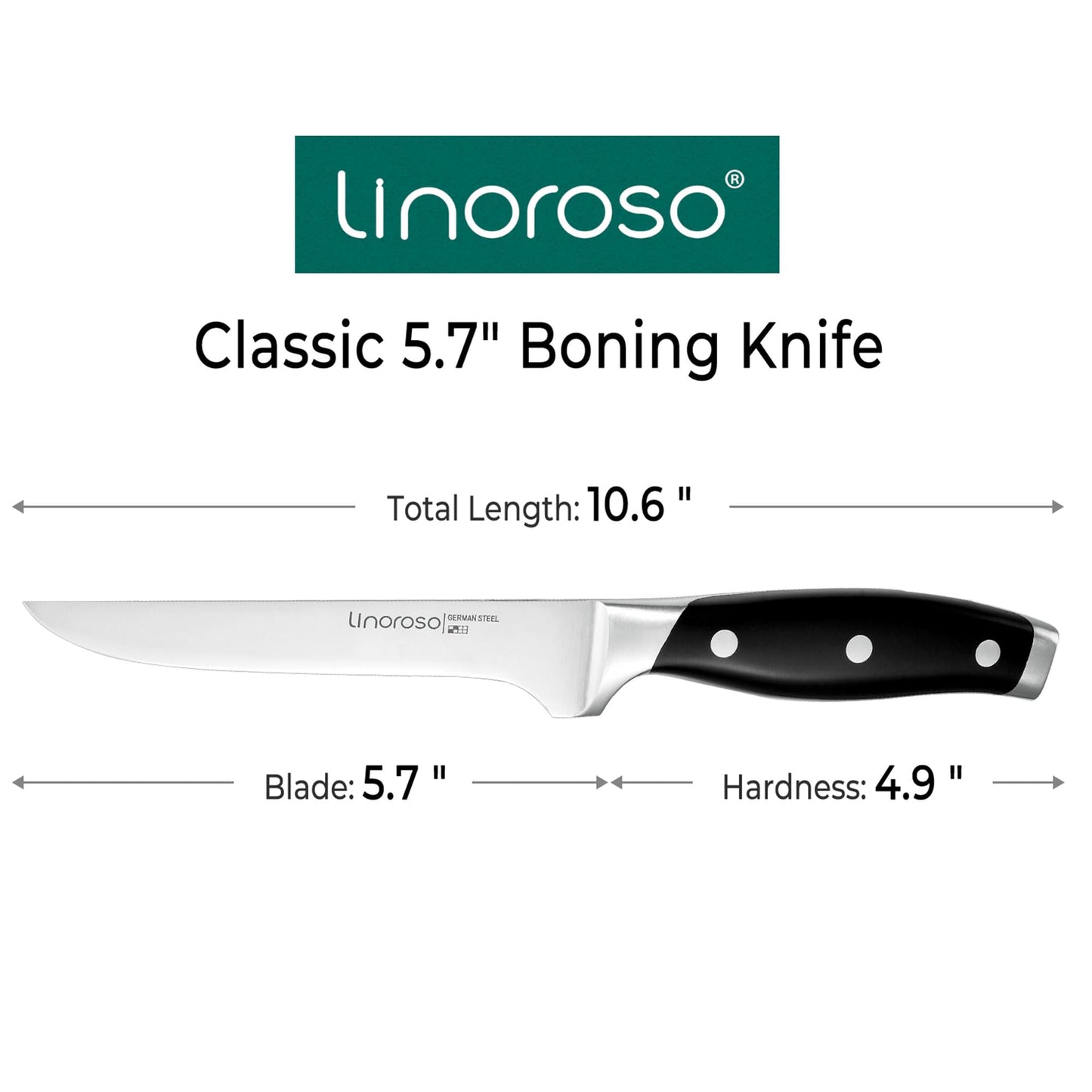 linoroso Boning Knife 5.7" Kitchen Knife, Sharp Forged German Carbon Stainless Steel Fillet Knives for Meat Fish Poultry Ergonomic Handle for Home Kitchen and Restaurant - Classic Series 5.7 Inch Boning Knife