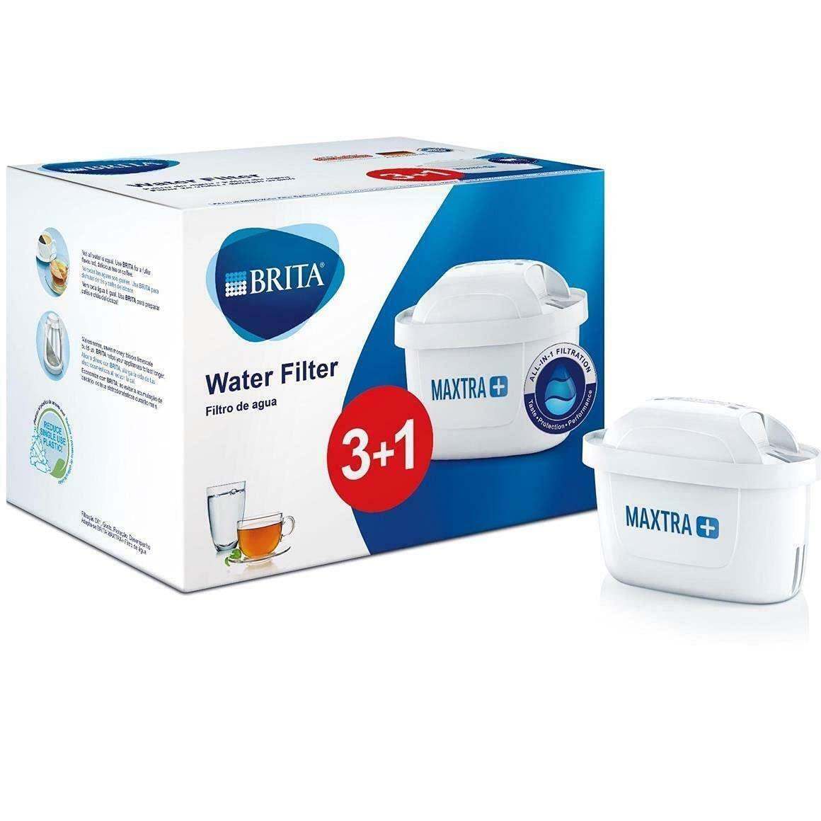 BRITA Filters for Maxtra+ Water Filter Jug, Plastic/Carbon/Resin 4 Filtri Bianco 4 Count (Pack of 1)