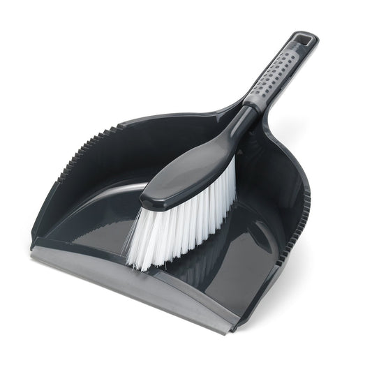 Addis ComfiGrip Dustpan and Brush with Rubber Lip and Dirt-trapping Bristles, Metallic Graphite, 11 x 23 x 35 cm 1