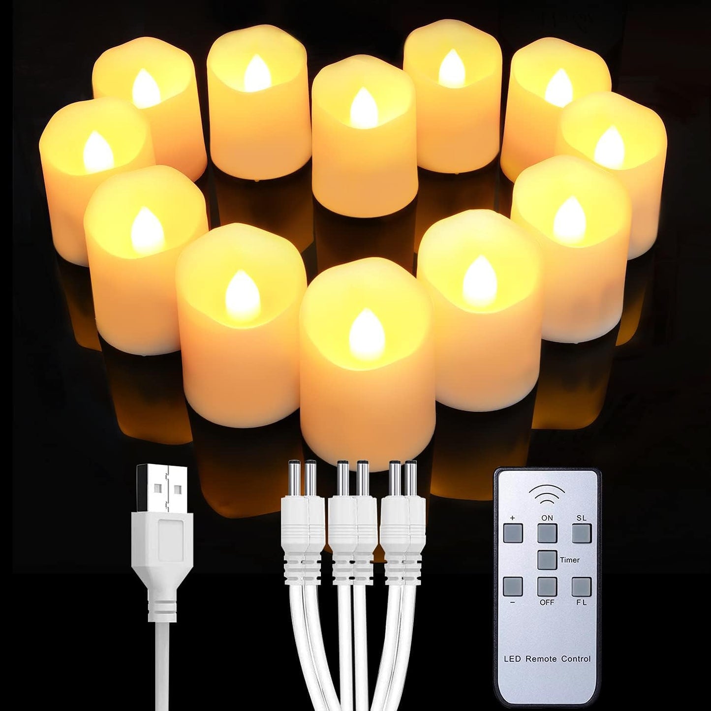 Homemory Rechargeable Flameless Votive Candles with Remote, Battery Tea Lights with Timer, 12PCS Electric Fake Candle in Warm White Warm White 12 Pc Rechargeable Flameless Votive