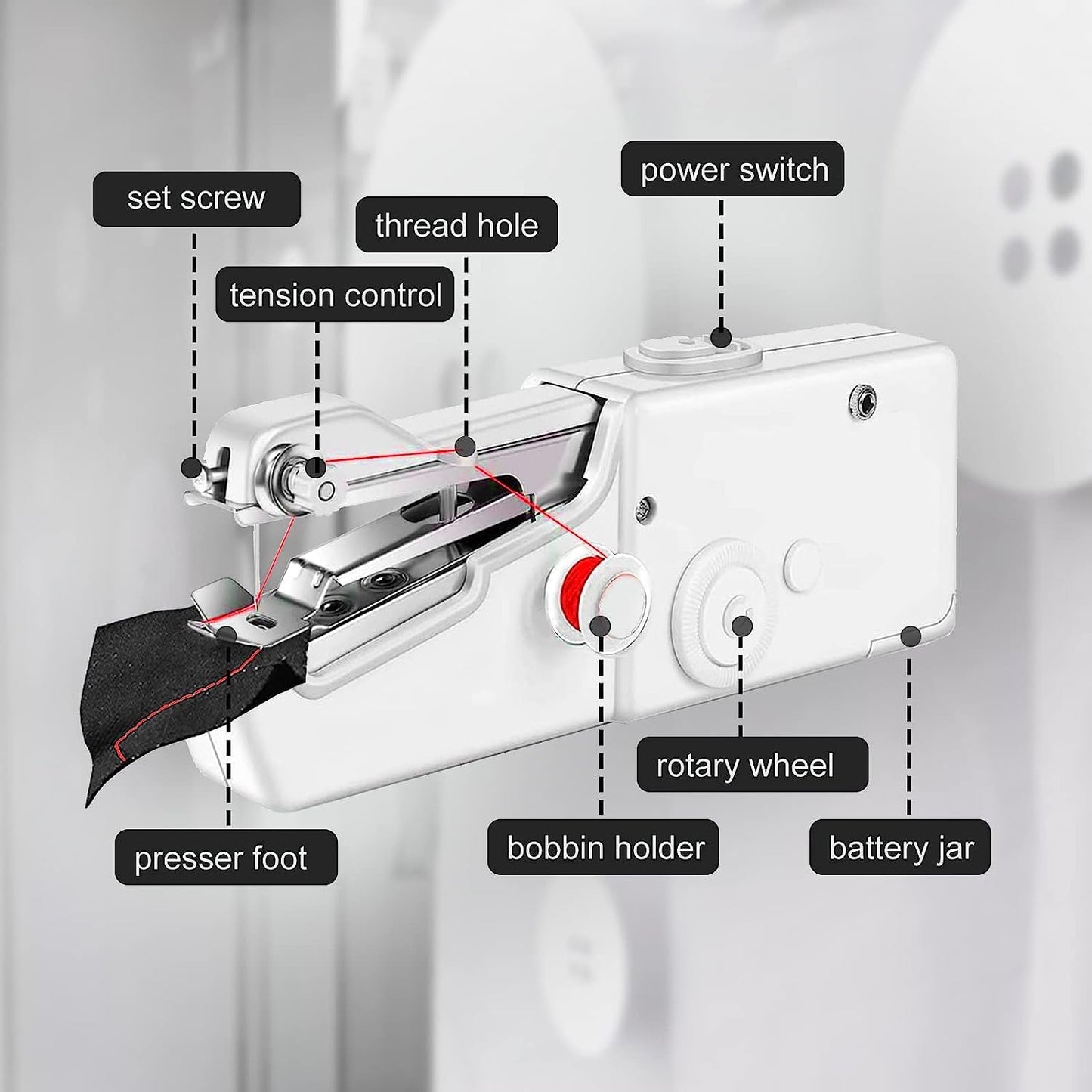 Joomouney Sewing Machine, Mini Sewing Machine Handheld, Cordless Portable Electric Sewing Machine with Sewing Accessories for Beginners, Suitable for Clothing, Curtains, DIY Home Travel(White)