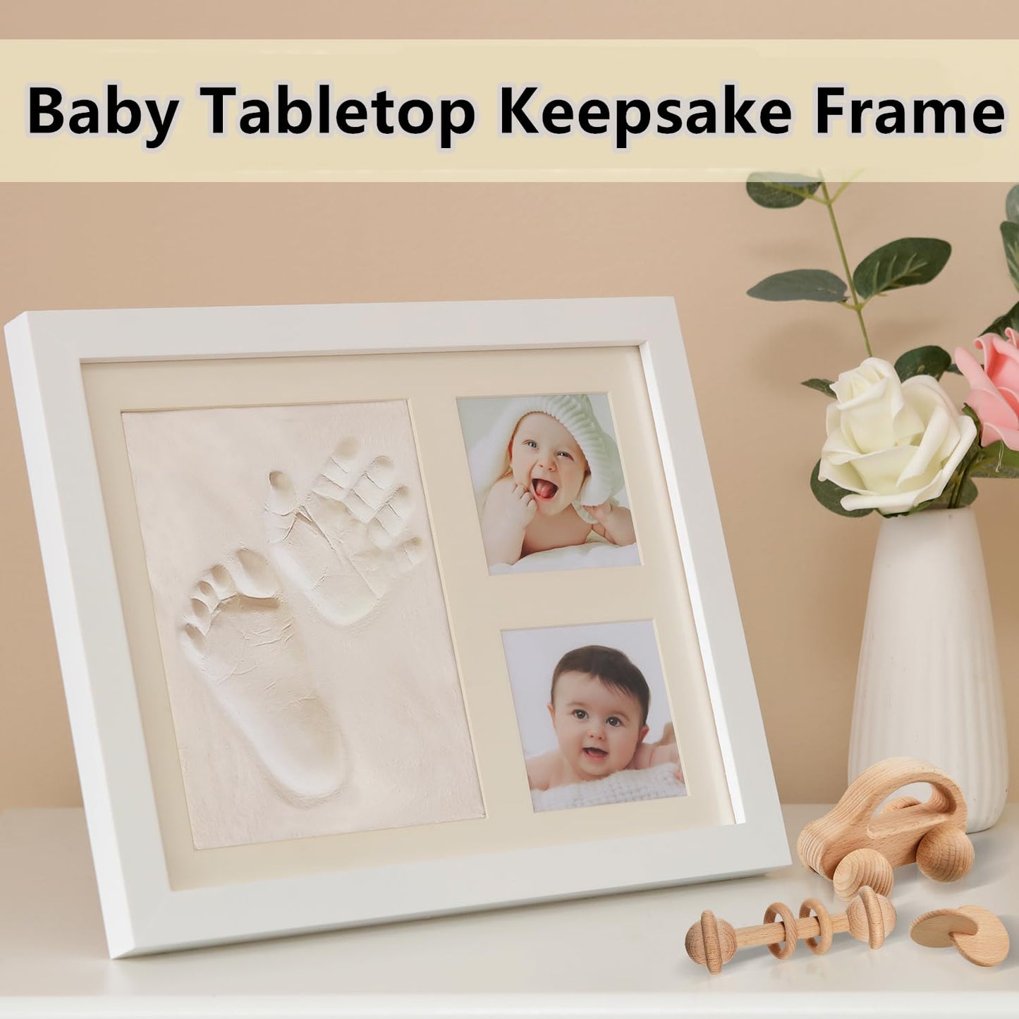 PewinGo Footprint & Handprint Clay Kit, Baby Photo Frame Kit for Newborn Baby Girls and Boys, Baby Shower Gifts,Baby Registry, New Parents Gift, Perfect Baby Memory and Nursery Room Decoration White