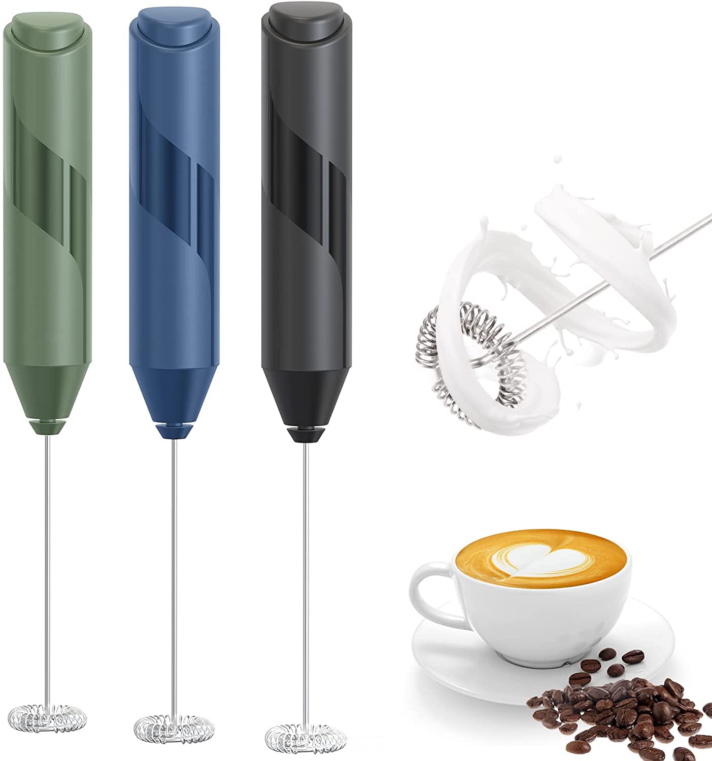 LUUKMONDE Milk Frother Electric Whisk, Battery Power Handheld Frother Whisk for Matcha Latte, Portable Mini Drink Mixer/Coffee Frother/Milk Foamer for Cappuccino, Frappe, Hot Chocolate (Black)