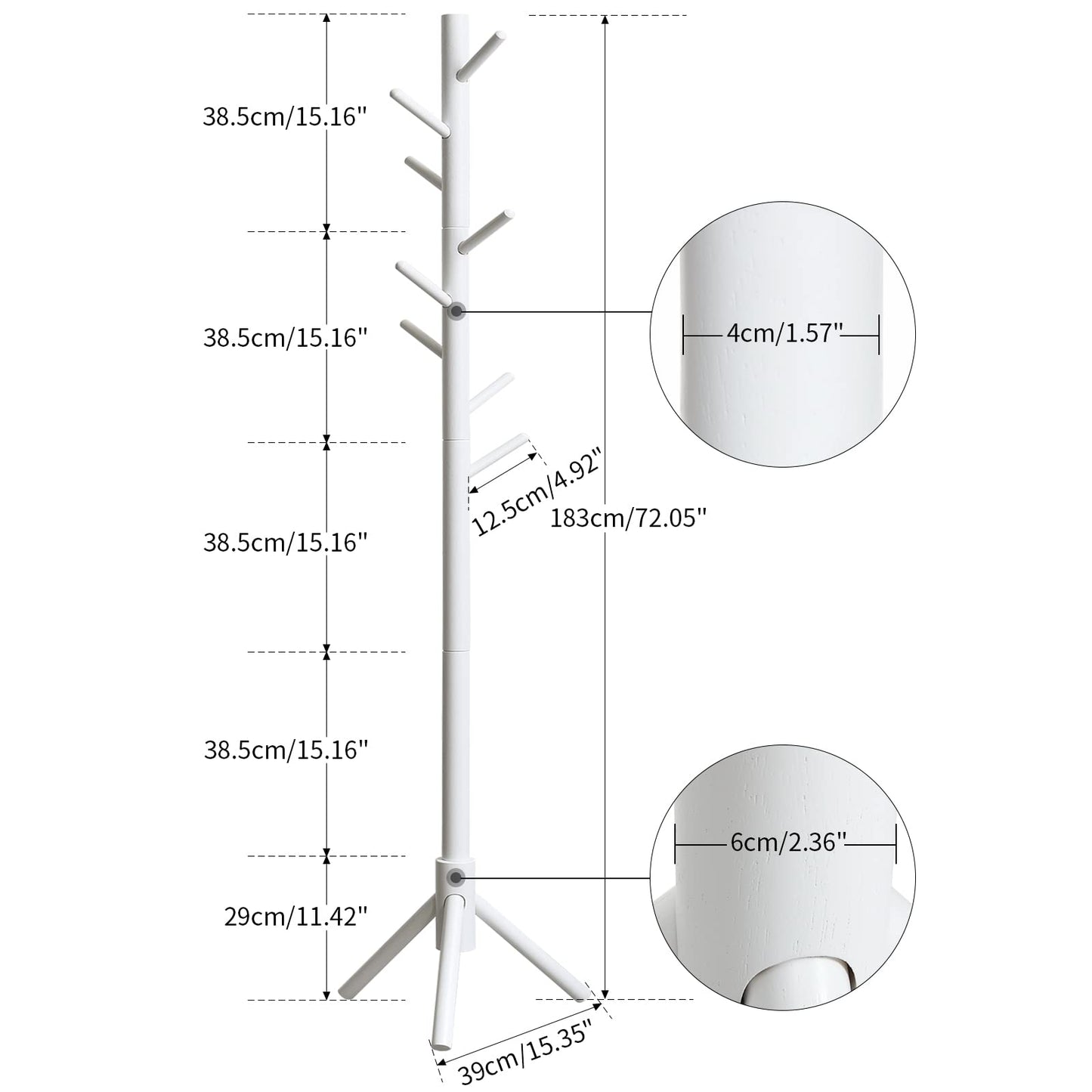 IBUYKE Wood Coat Rack Free Standing, Entryway Hall Tree Coat Tree, Coat Tree with 8 Hooks, for Home or Office Clothes, Scarves, Handbags, White RF-1194 Triangle