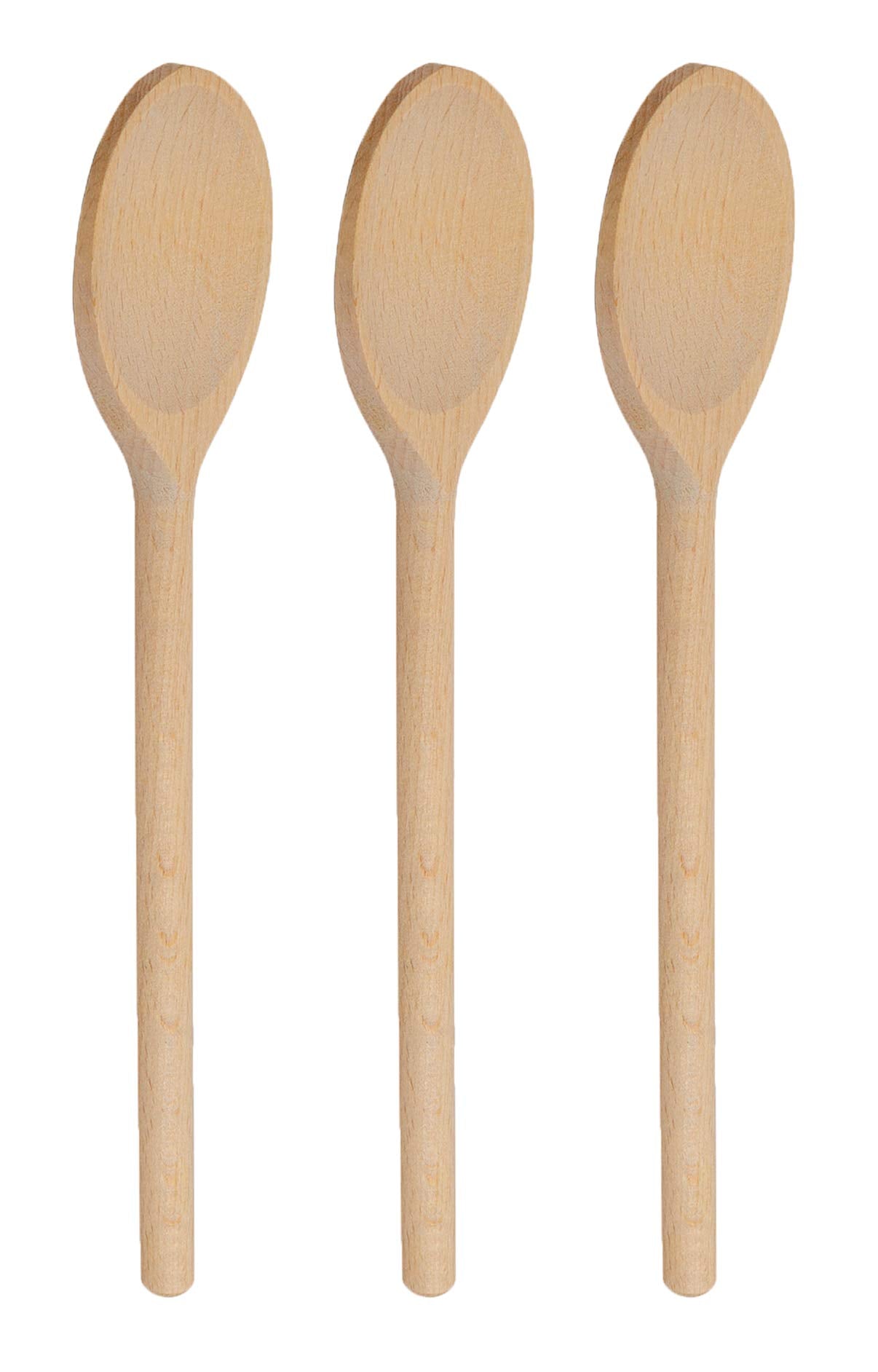 12 Inch Long Wooden Spoons for Cooking - Oval Wood Mixing Spoons for Baking, Cooking, Stirring - Sauce Spoons Made of Natural Beechwood - Set of 3