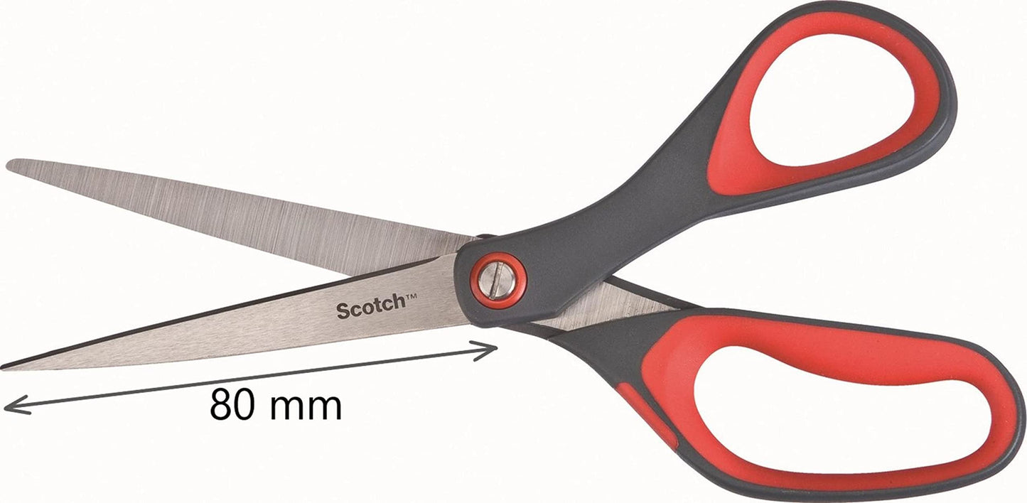 Scotch Precision Office Scissors with Stainless Steel Blades - 20 cm - Ideal for Precise Cutting, Good for Right Hand Use and Left Hand Use - Grey/Red Colour 20cm Single